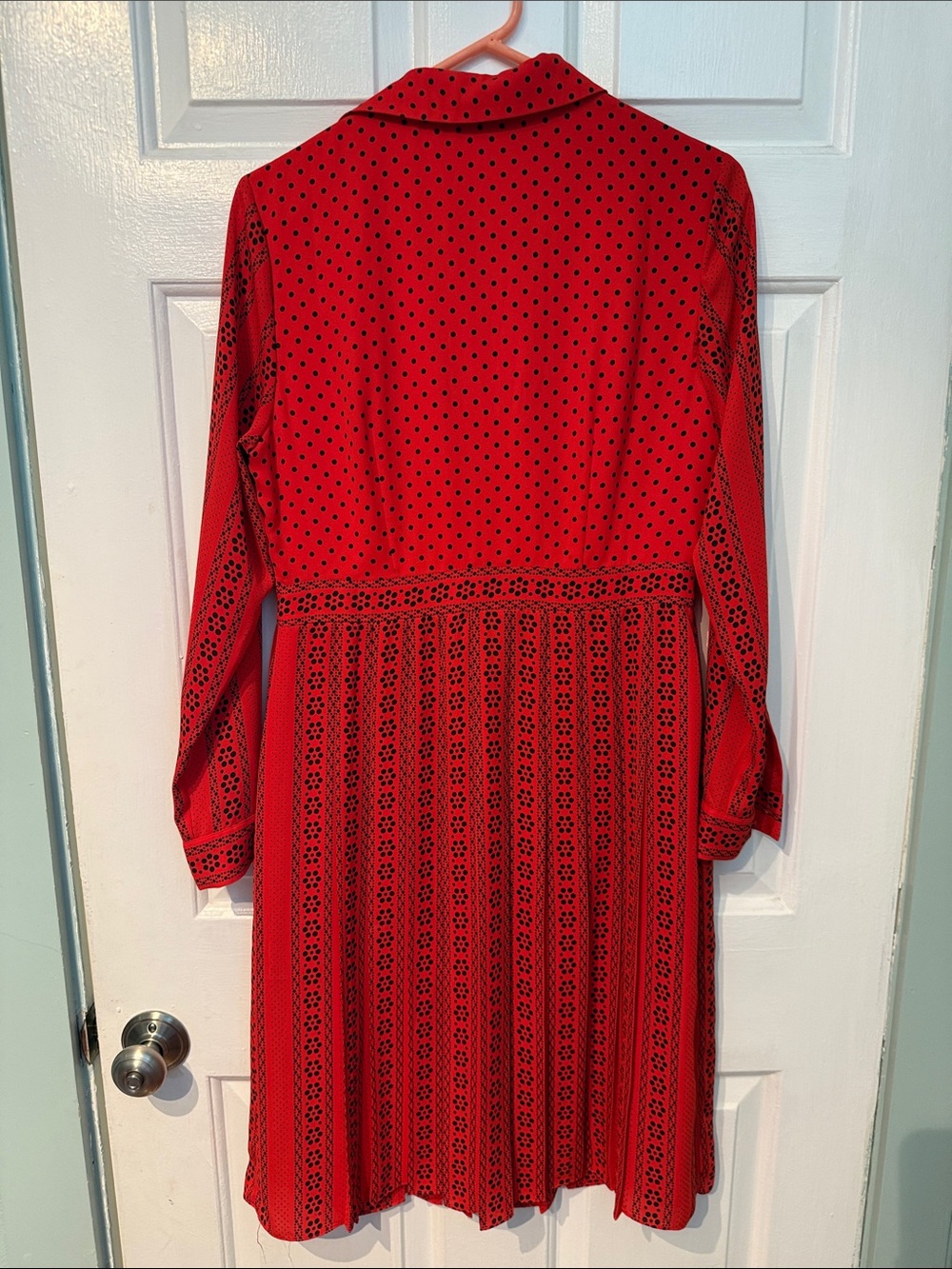 Boden Red Long Sleeve Polka Dot Shirt Dress (8R) - Picture 9 of 10